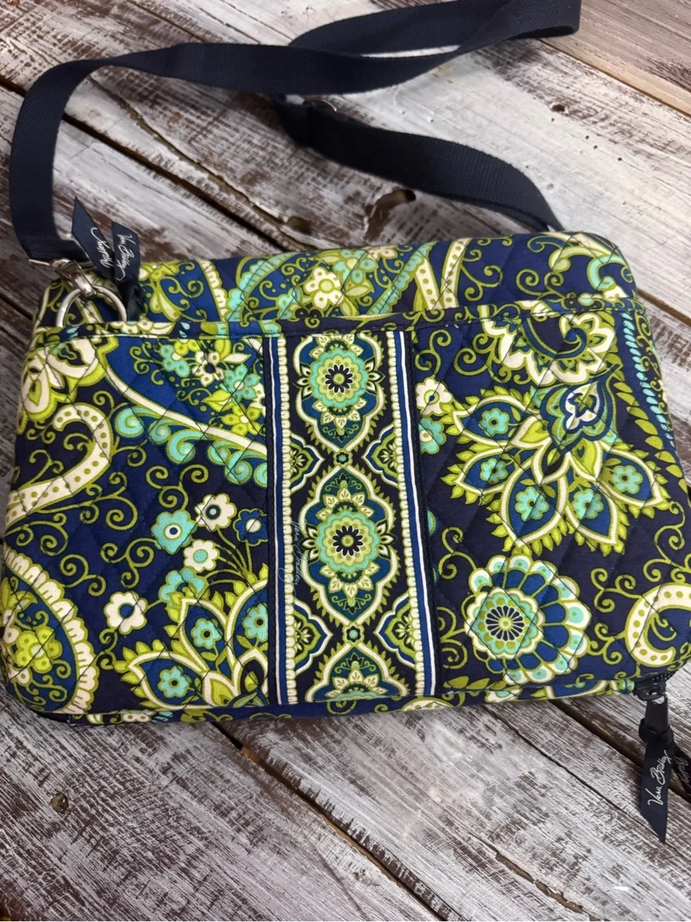 Vera Bradley Navy Green Paisley Quilted Crossbody Tablet Holder